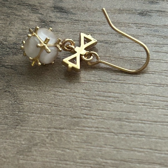 Chic Gold Tone Bow & Moonstone Dangle Earrings - Picture 3 of 5